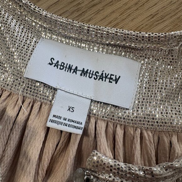 Sabina Musayev Anthropologie Mercury Silver Shirt Dress XS short sleeve metallic - Picture 6 of 12